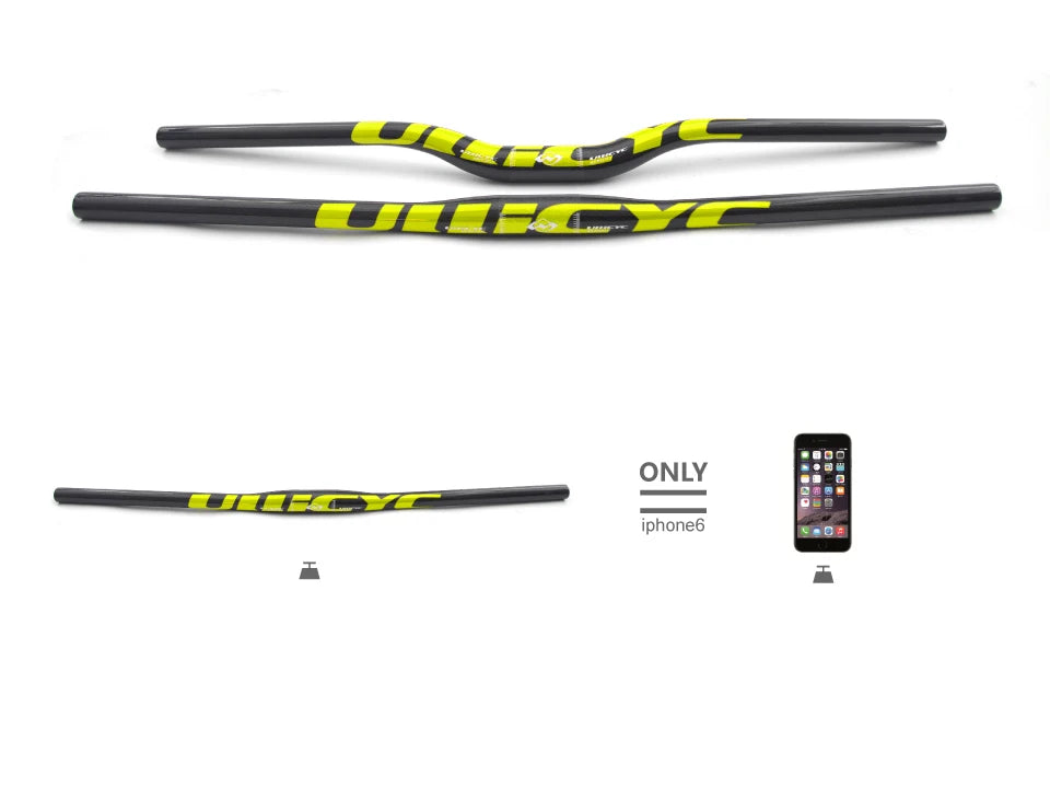 ULLICYC Mountain Bike 3K Full Carbon Handlebar Flat/Rise Carbon Bicycle Handlebar MTB Parts Fluorescent yellow 31.8*580-740mm