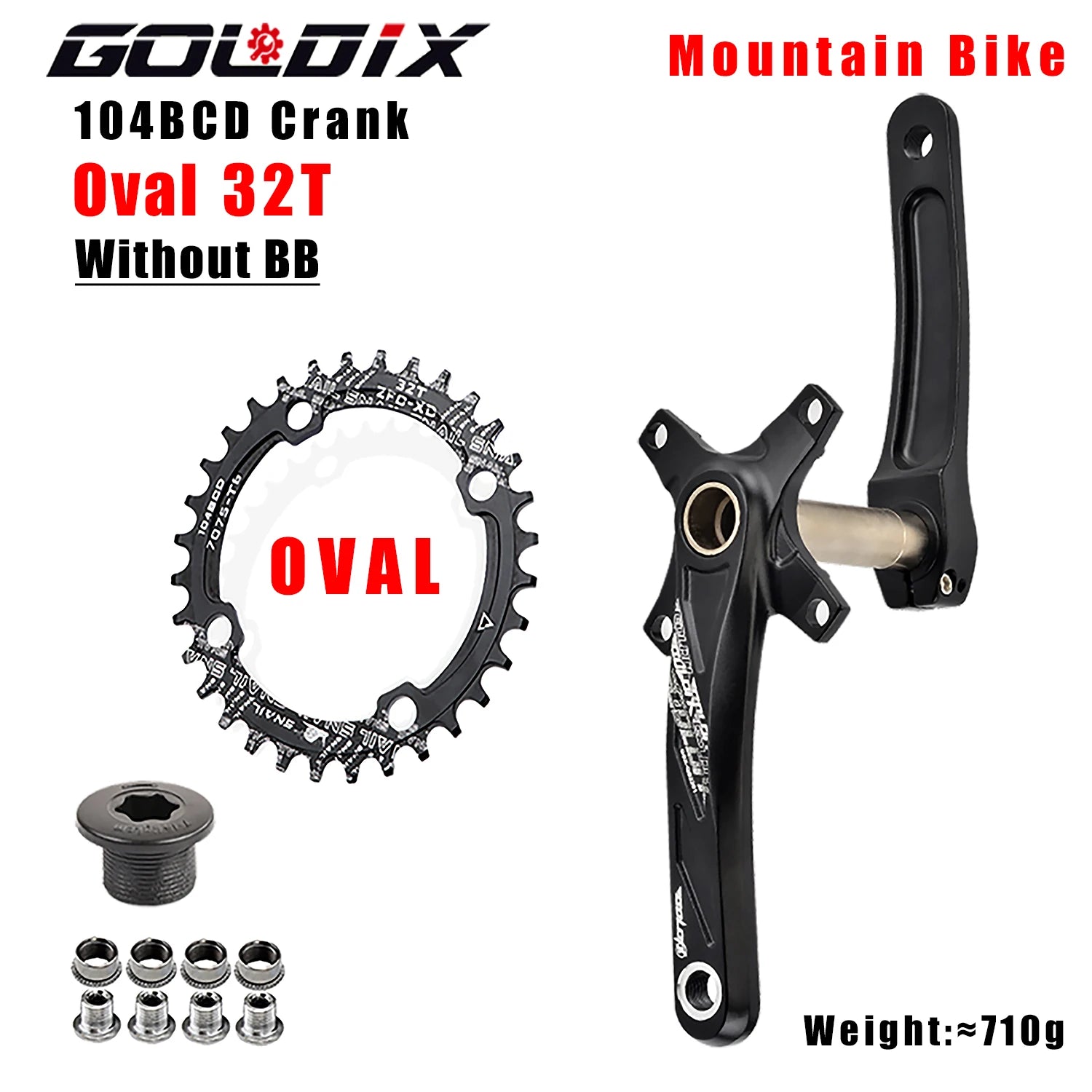 GOLDIX 104BCD MTB Crankset 165mm 170mm 175mm crank Round/Oval chainring 32T/34T/36T/38T Narrow Wide Teeth Sprocket for Mountain