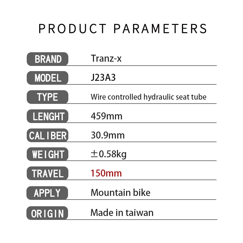 Tranz-x Dropper Seatpost Internal Cable Routing 30.9mm Hydraulic Lifting 150mm Travel Mountain Biycle Seat Post Tube Part ﻿