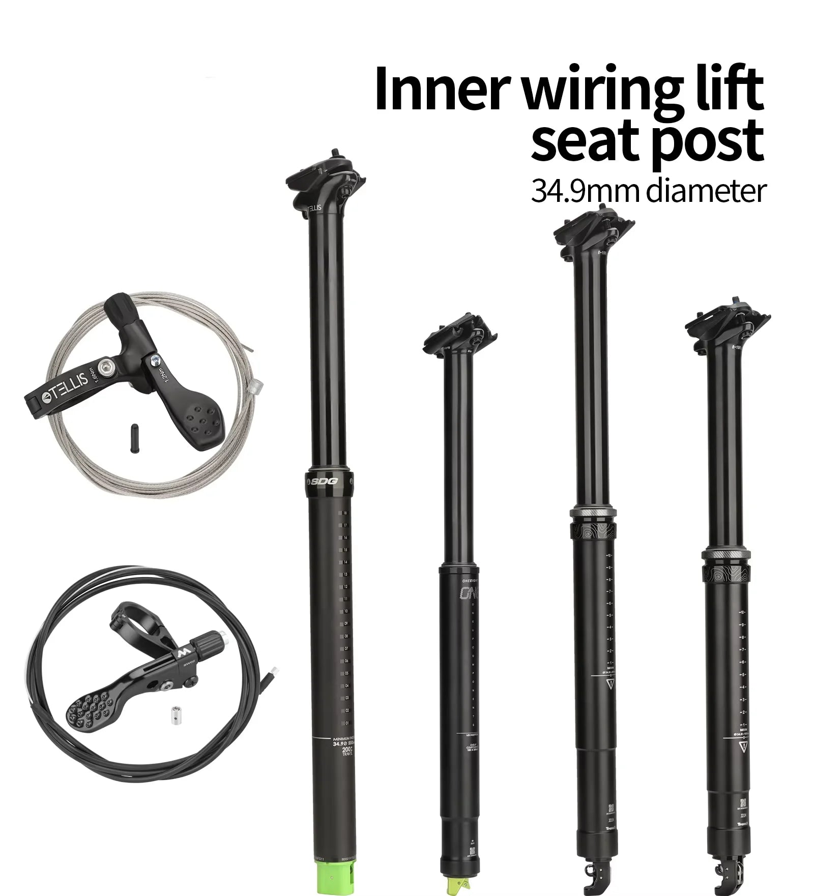 MTB Dropper Seatpost Aluminum Alloy 34.4MM Inner Wiring Control Seat Tube 125/150/170/200mm Travel Meroca Wire Control Lever