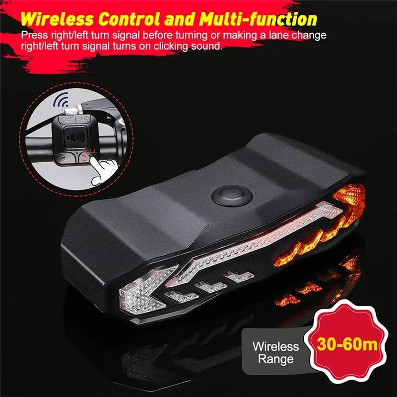 USB Rechargeable Bike Taillight with Alarm, Waterproof Anti Theft Rear Light Bicycle Turn Signal Brake Warning Light