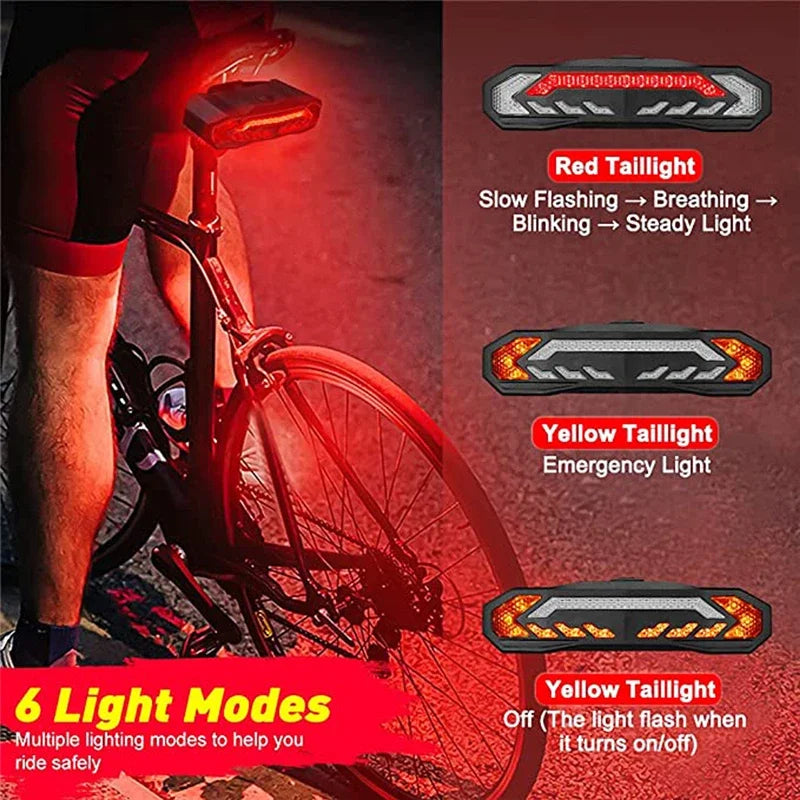 USB Rechargeable Bike Taillight with Alarm, Waterproof Anti Theft Rear Light Bicycle Turn Signal Brake Warning Light