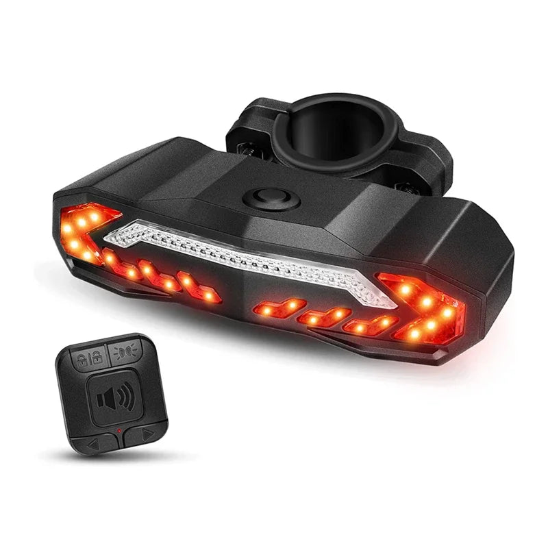 USB Rechargeable Bike Taillight with Alarm, Waterproof Anti Theft Rear Light Bicycle Turn Signal Brake Warning Light