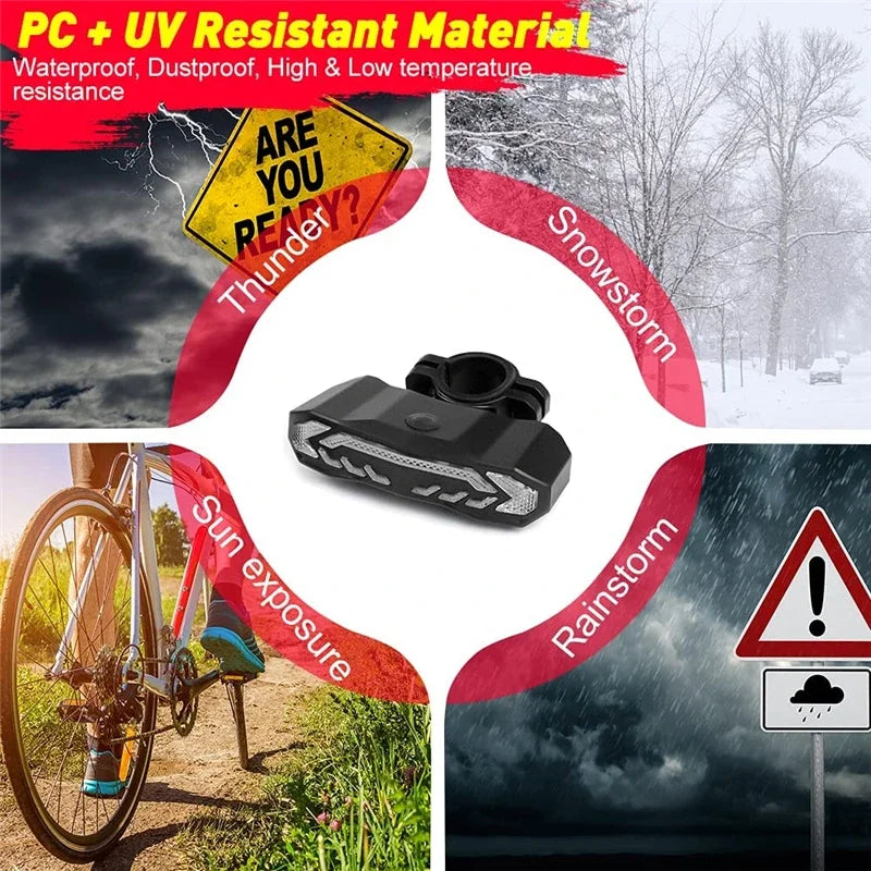 USB Rechargeable Bike Taillight with Alarm, Waterproof Anti Theft Rear Light Bicycle Turn Signal Brake Warning Light
