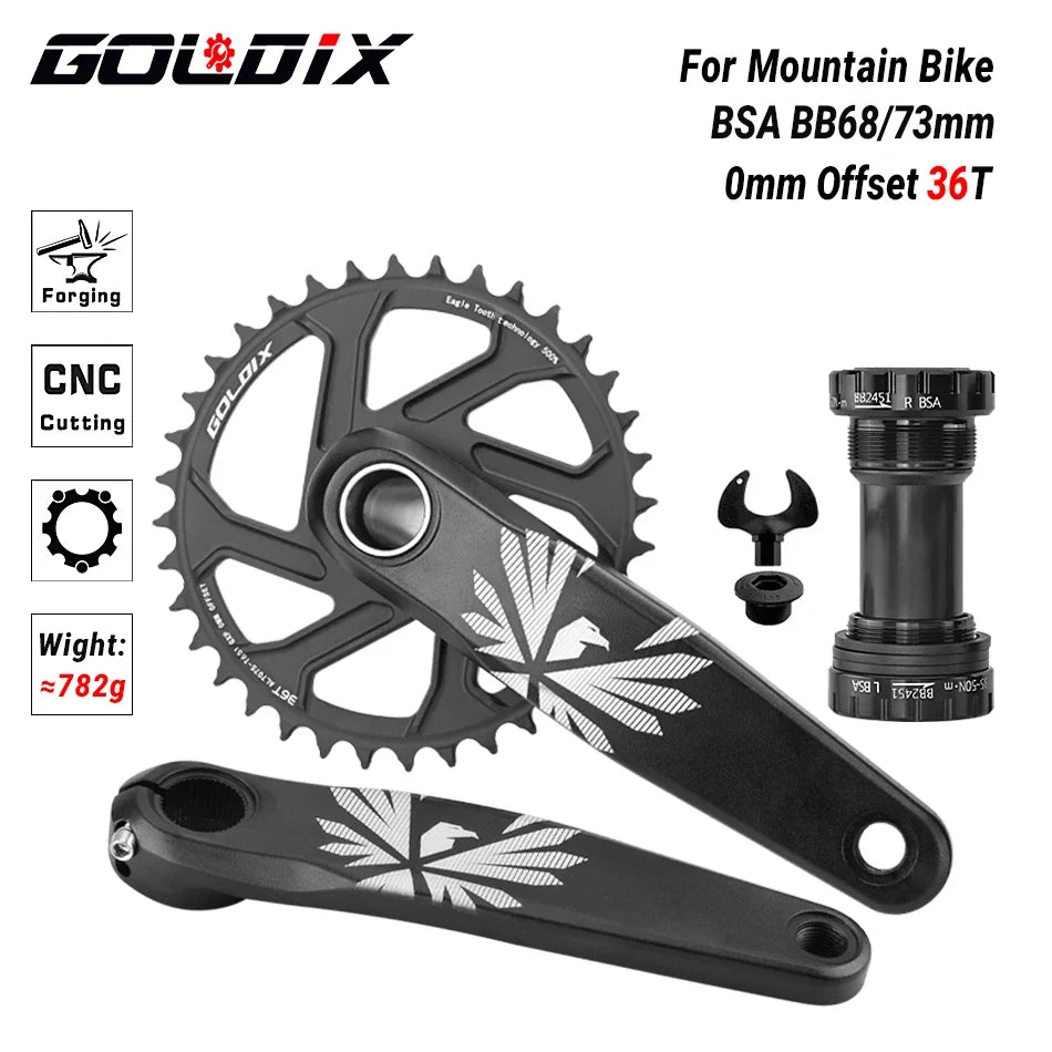GOLDIX Bicycle Crankset 170/175mm Crank length 0mm Offset Install Directly Chainring 30/32/34/36/38T For Mountain Bike Crankset