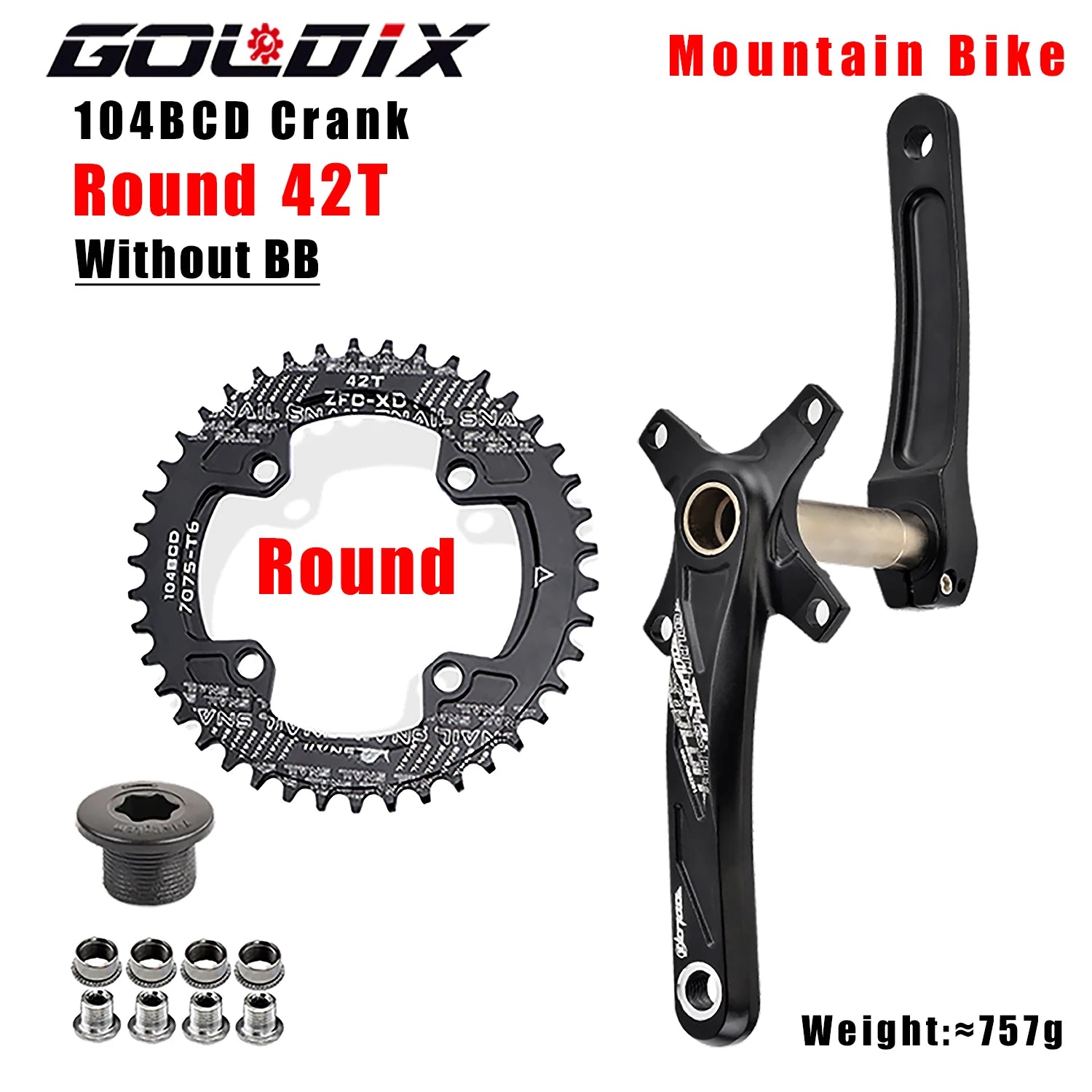 GOLDIX 104BCD MTB Crankset 165mm 170mm 175mm crank Round/Oval chainring 32T/34T/36T/38T Narrow Wide Teeth Sprocket for Mountain