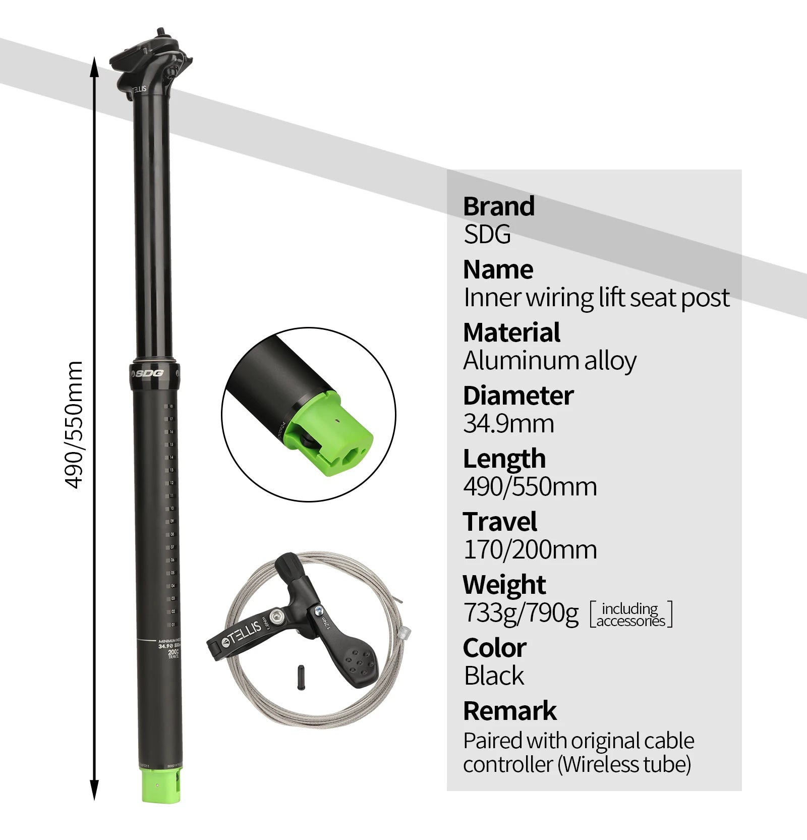 MTB Dropper Sattelstütze Aluminiumlegierung 34,4MM Interne Zugsteuerung Sattelrohr 125/150/170/200mm Federweg Meroca Zugsteuerhebel
