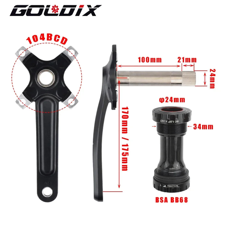 GOLDIX 104BCD MTB Crankset 165mm 170mm 175mm crank Round/Oval chainring 32T/34T/36T/38T Narrow Wide Teeth Sprocket for Mountain
