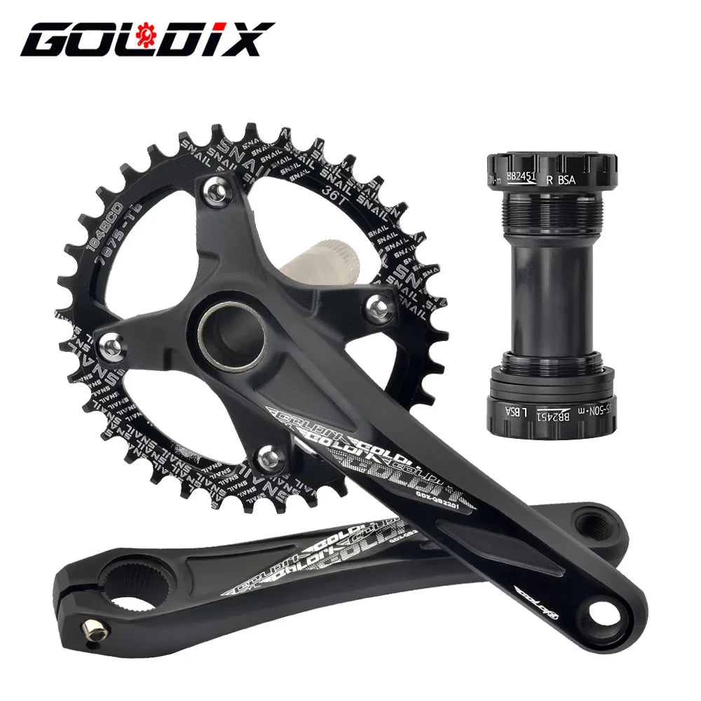 GOLDIX 104BCD MTB Crankset 165mm 170mm 175mm crank Round/Oval chainring 32T/34T/36T/38T Narrow Wide Teeth Sprocket for Mountain