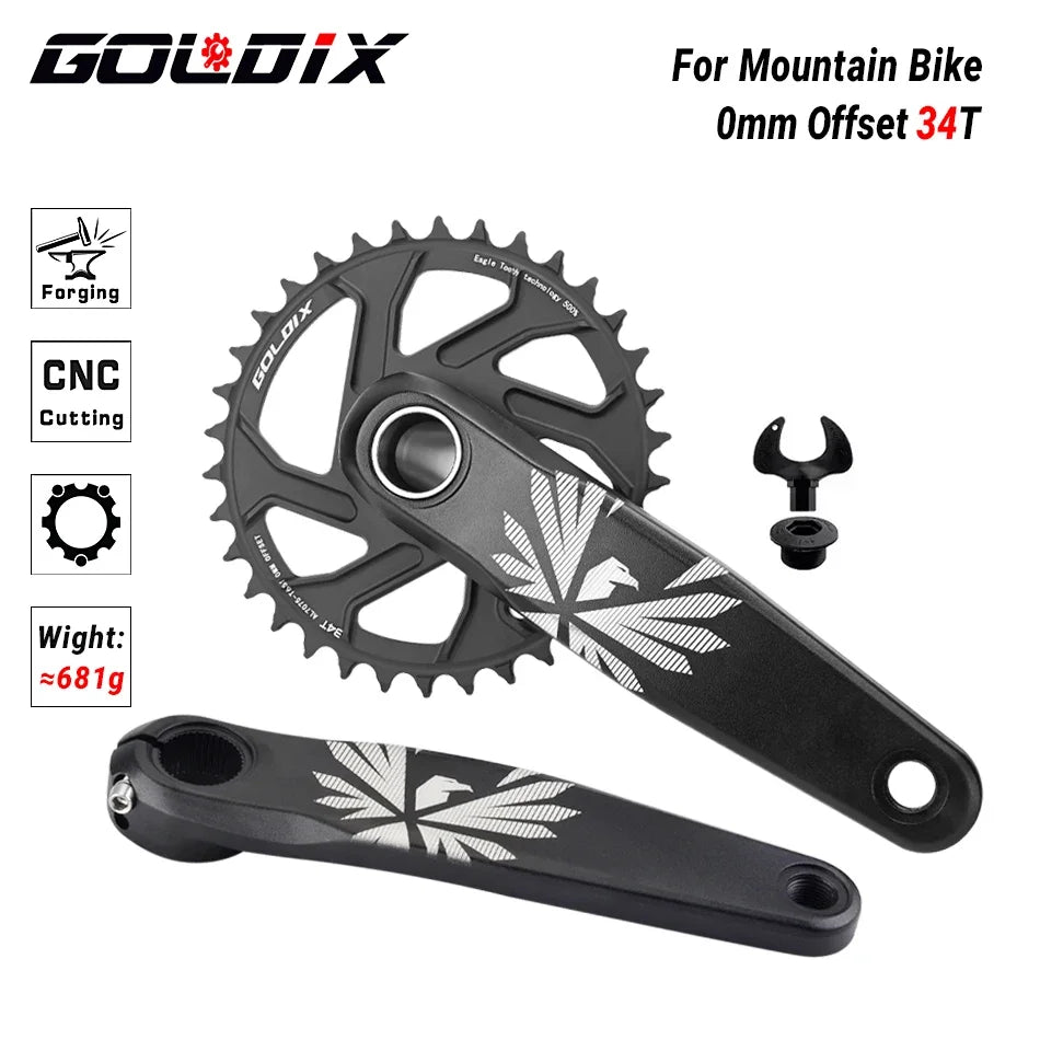 GOLDIX Bicycle Crankset 170/175mm Crank length 0mm Offset Install Directly Chainring 30/32/34/36/38T For Mountain Bike Crankset