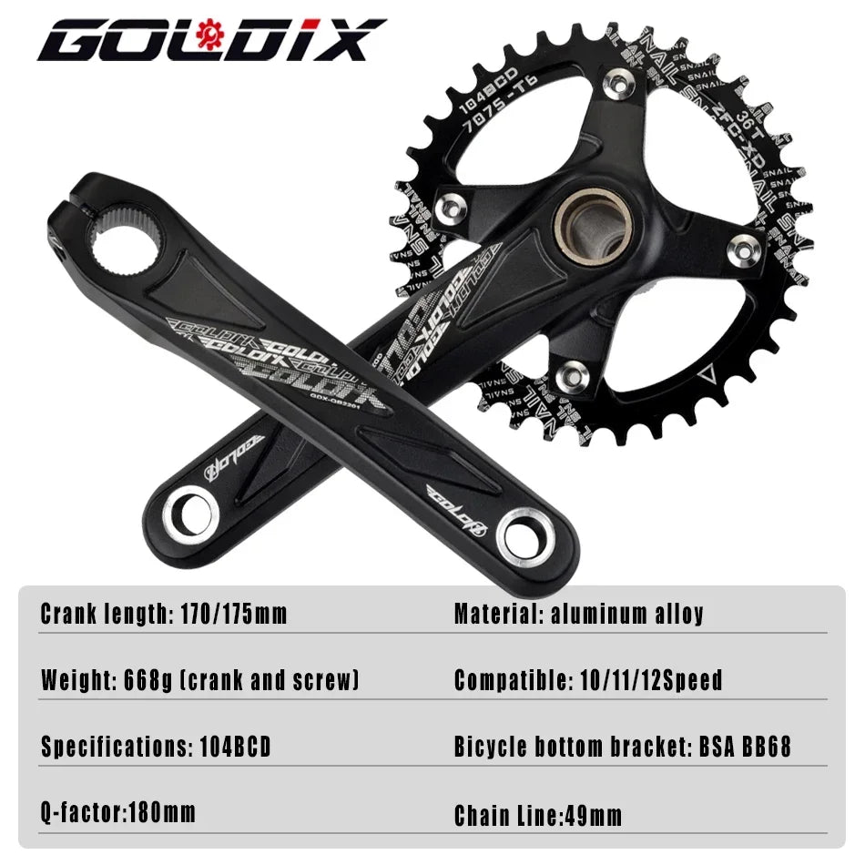 GOLDIX 104BCD MTB Crankset 165mm 170mm 175mm crank Round/Oval chainring 32T/34T/36T/38T Narrow Wide Teeth Sprocket for Mountain
