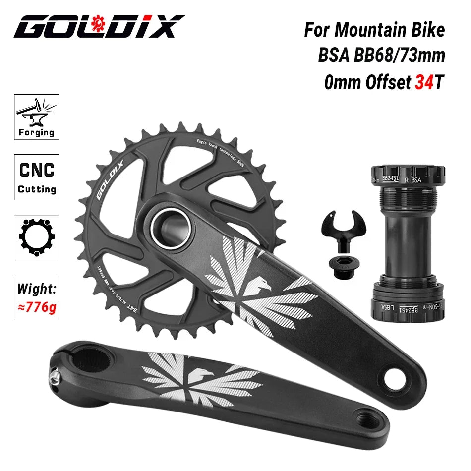 GOLDIX Bicycle Crankset 170/175mm Crank length 0mm Offset Install Directly Chainring 30/32/34/36/38T For Mountain Bike Crankset