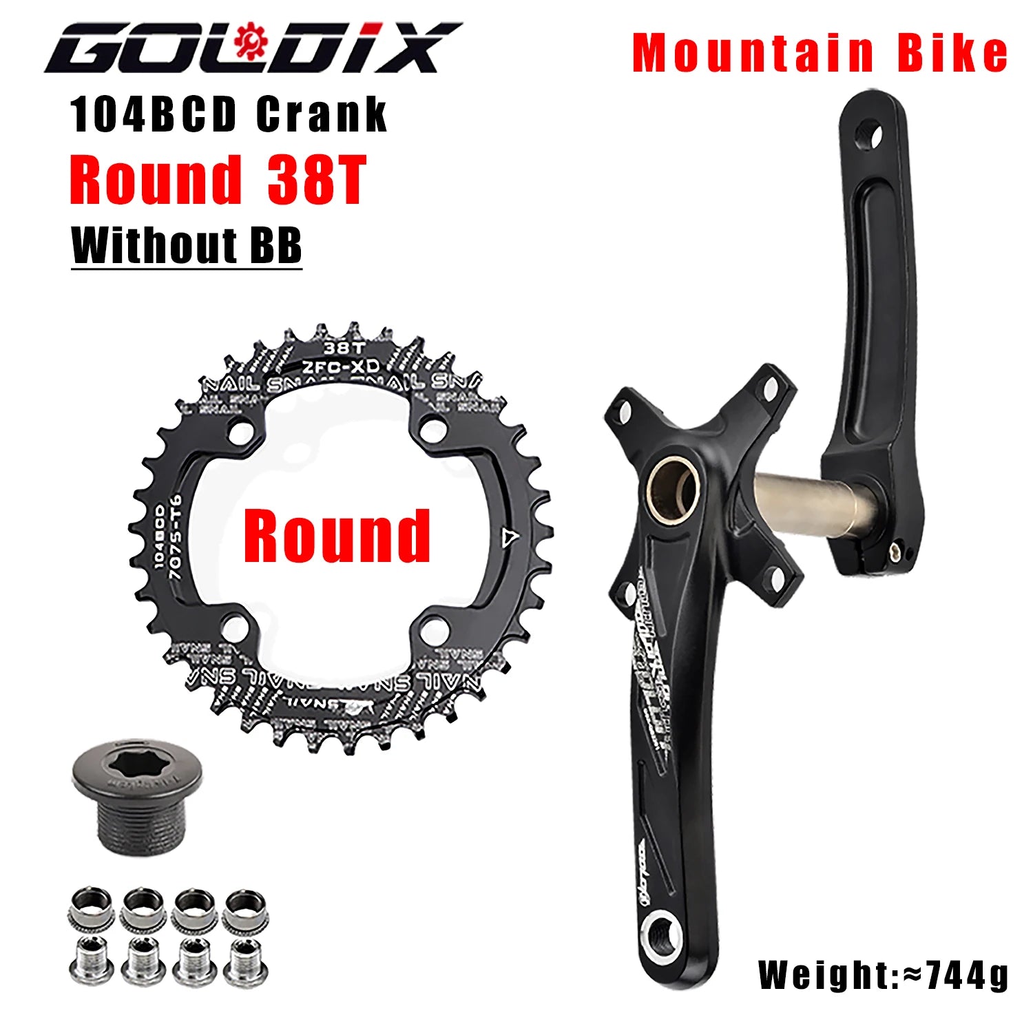 GOLDIX 104BCD MTB Crankset 165mm 170mm 175mm crank Round/Oval chainring 32T/34T/36T/38T Narrow Wide Teeth Sprocket for Mountain