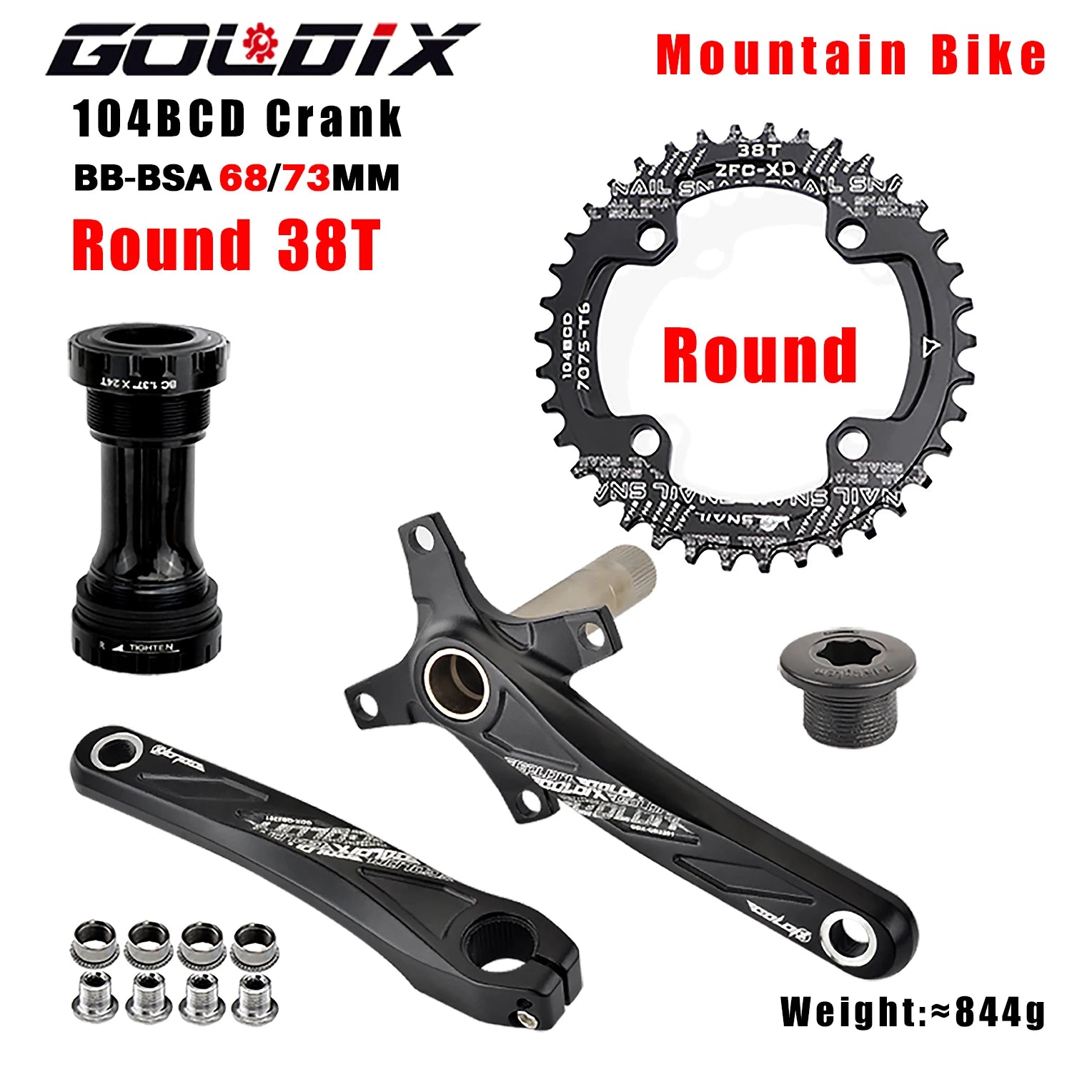 GOLDIX 104BCD MTB Crankset 165mm 170mm 175mm crank Round/Oval chainring 32T/34T/36T/38T Narrow Wide Teeth Sprocket for Mountain