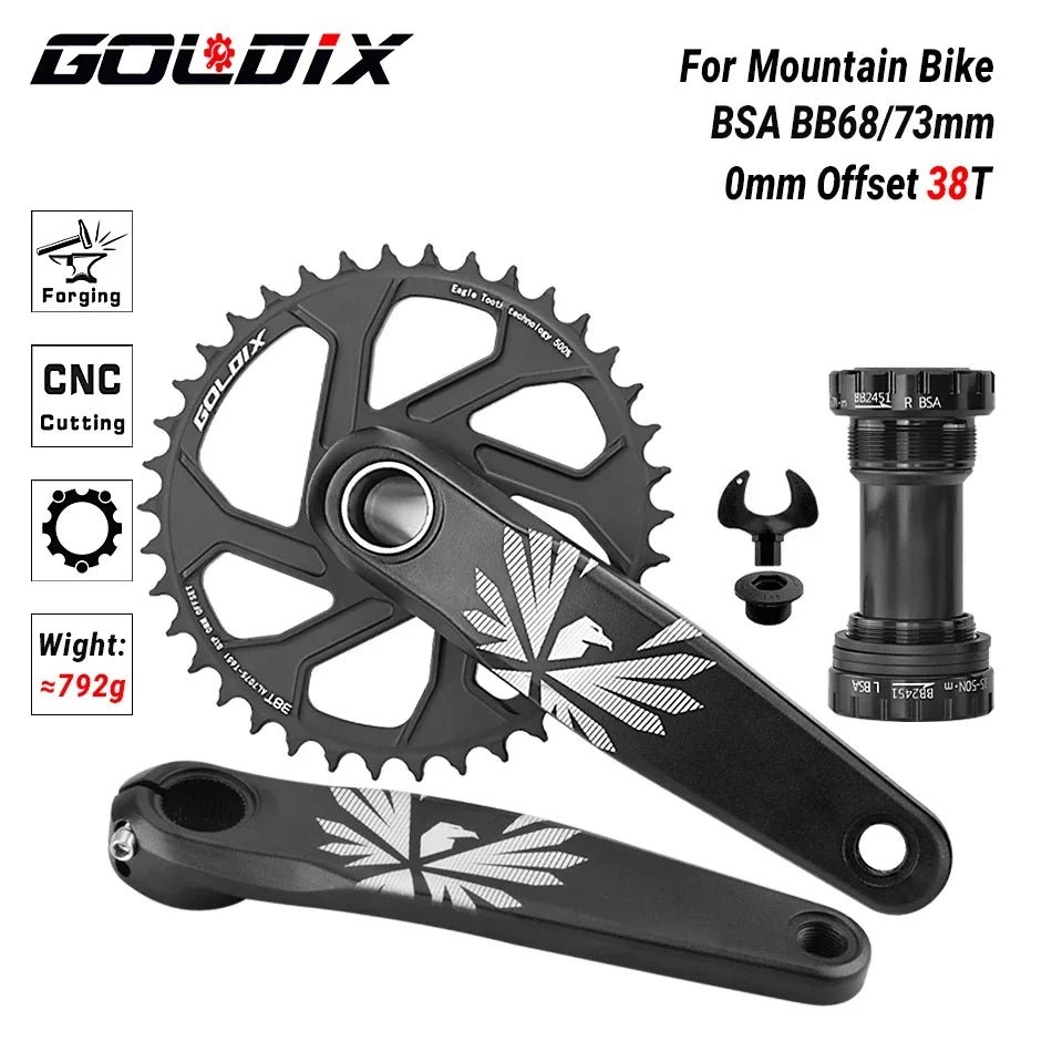 GOLDIX Bicycle Crankset 170/175mm Crank length 0mm Offset Install Directly Chainring 30/32/34/36/38T For Mountain Bike Crankset