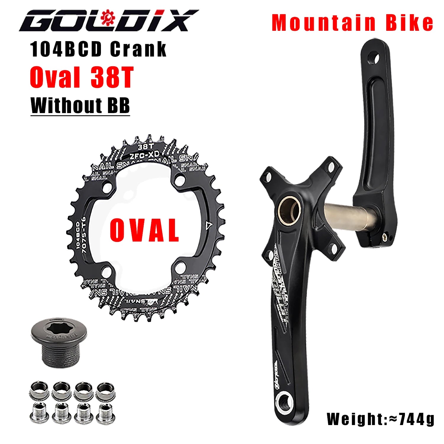 GOLDIX 104BCD MTB Crankset 165mm 170mm 175mm crank Round/Oval chainring 32T/34T/36T/38T Narrow Wide Teeth Sprocket for Mountain
