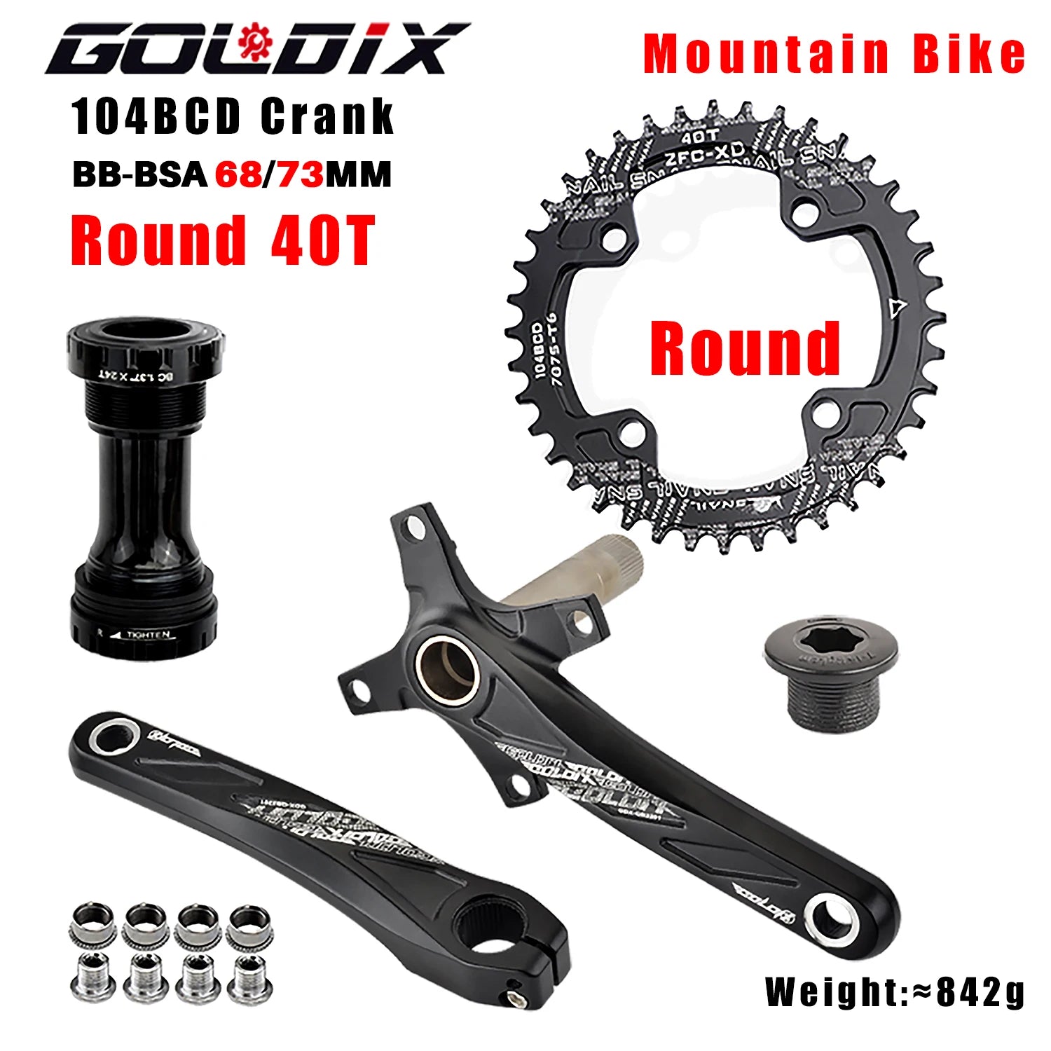 GOLDIX 104BCD MTB Crankset 165mm 170mm 175mm crank Round/Oval chainring 32T/34T/36T/38T Narrow Wide Teeth Sprocket for Mountain