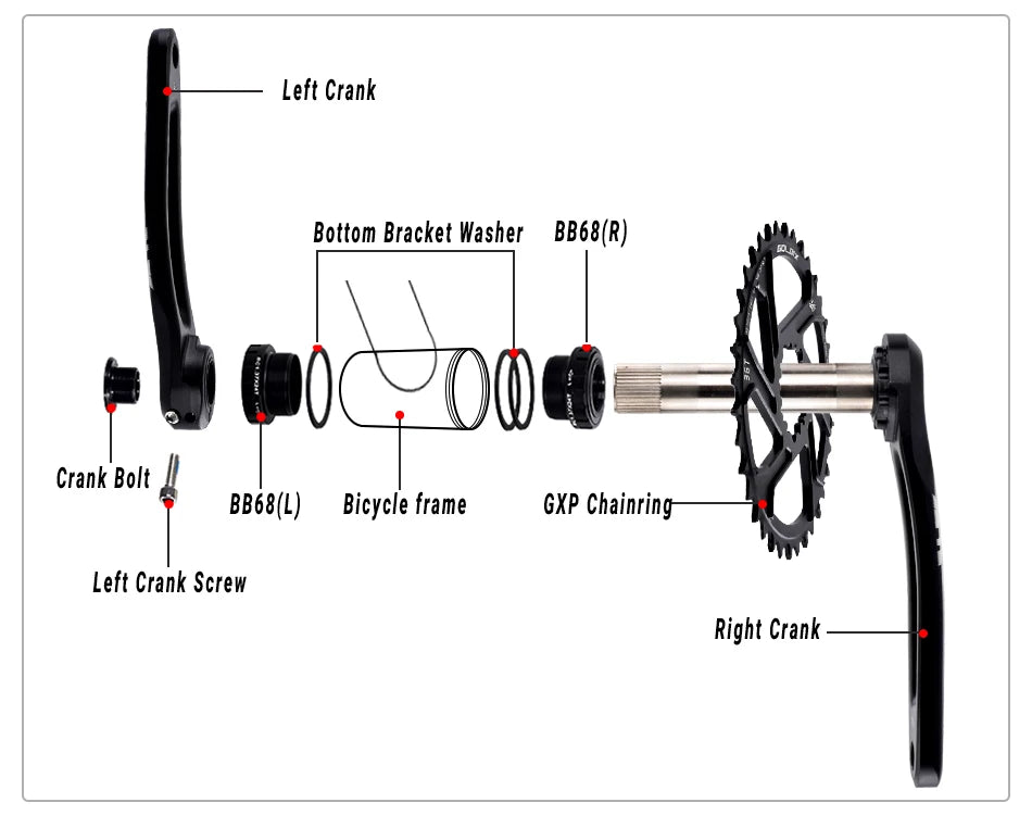 GOLDIX Bicycle Crankset 170/175mm Crank length 0mm Offset Install Directly Chainring 30/32/34/36/38T For Mountain Bike Crankset