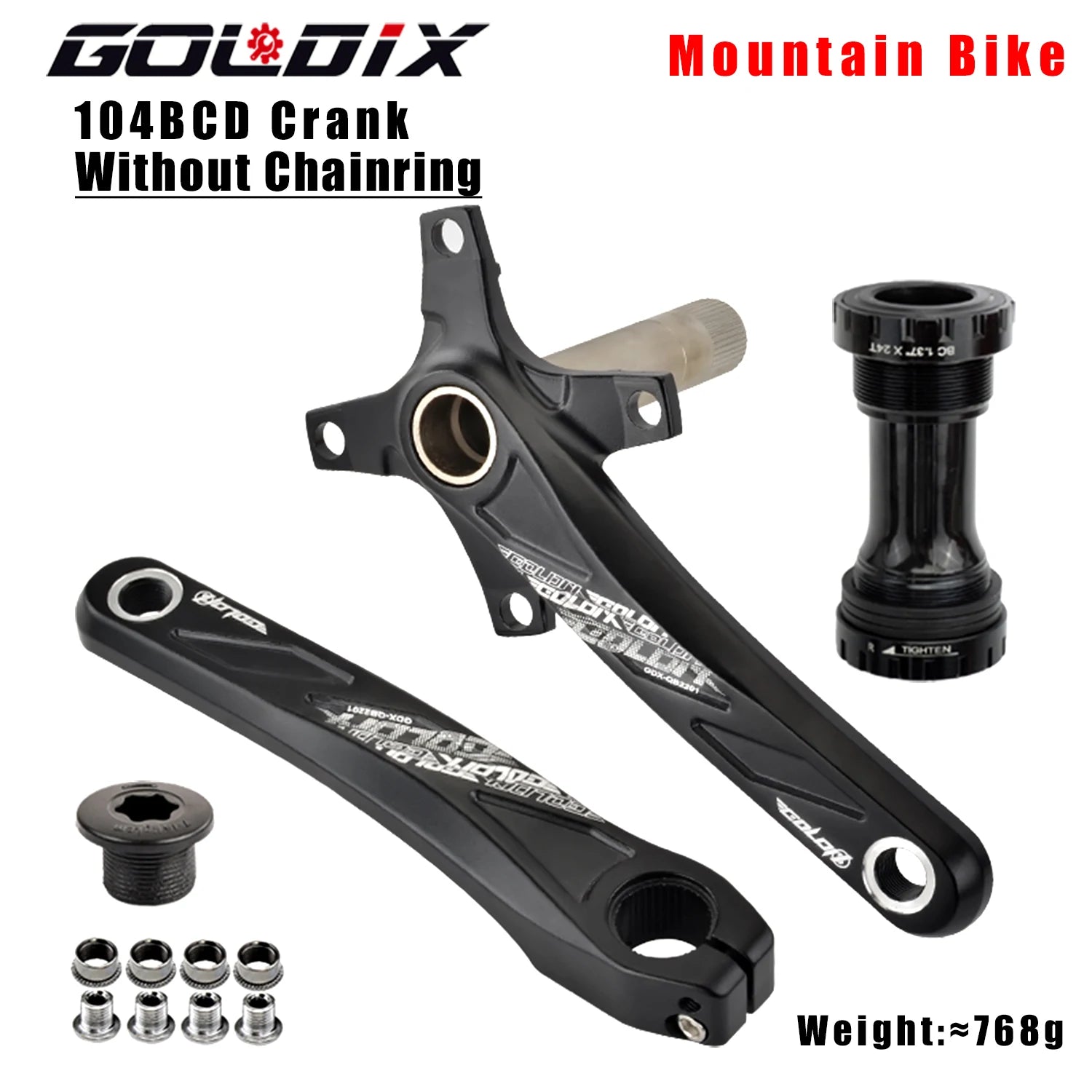 GOLDIX 104BCD MTB Crankset 165mm 170mm 175mm crank Round/Oval chainring 32T/34T/36T/38T Narrow Wide Teeth Sprocket for Mountain
