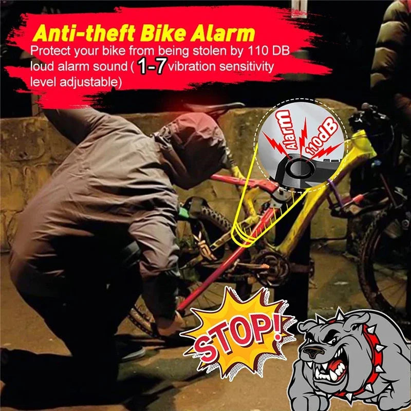 USB Rechargeable Bike Taillight with Alarm, Waterproof Anti Theft Rear Light Bicycle Turn Signal Brake Warning Light