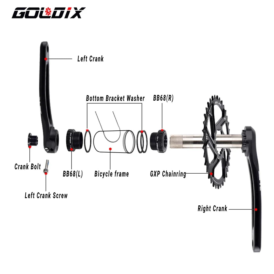 GOLDIX Bicycle Crankset 170/175mm Crank length 0mm Offset Install Directly Chainring 30/32/34/36/38T For Mountain Bike Crankset