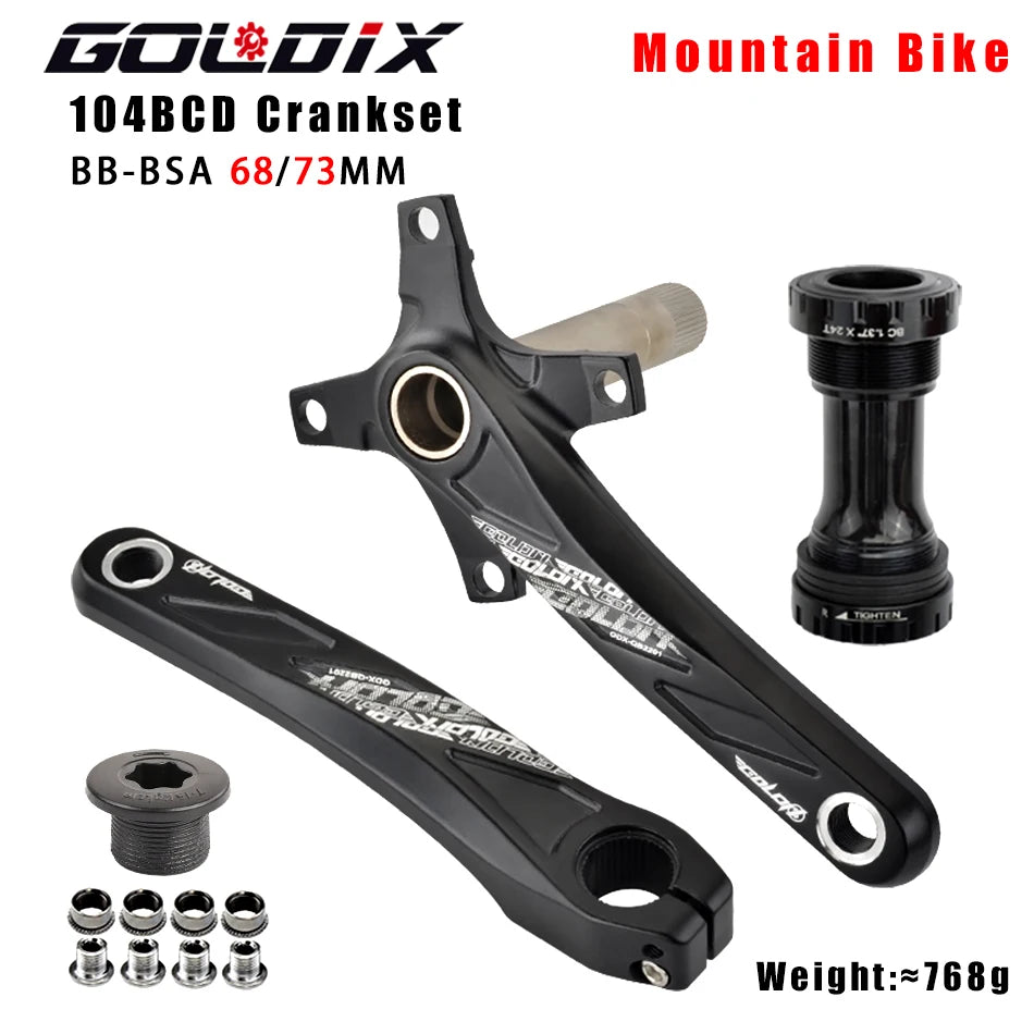 GOLDIX 104BCD MTB Crankset 165mm 170mm 175mm crank Round/Oval chainring 32T/34T/36T/38T Narrow Wide Teeth Sprocket for Mountain