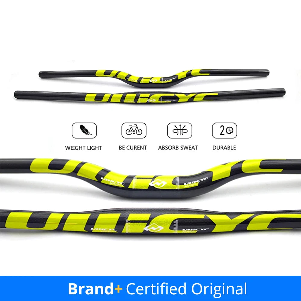 ULLICYC Mountain Bike 3K Full Carbon Handlebar Flat/Rise Carbon Bicycle Handlebar MTB Parts Fluorescent yellow 31.8*580-740mm