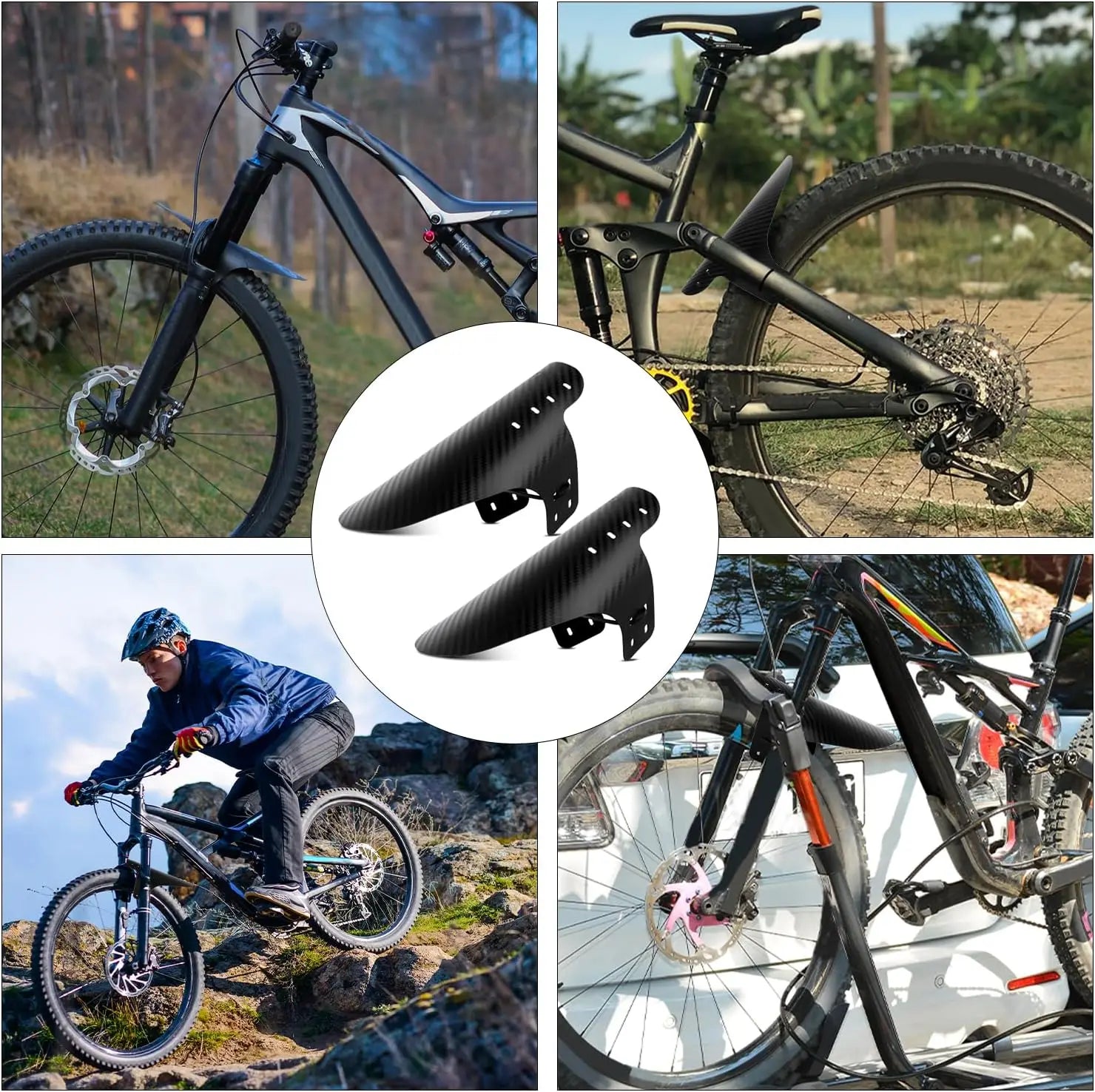 MTB Carbon Mud Guard Set – Universelles Schutzblech für Vorder- & Hintergabel | Inkl. 5 Kabelbinder