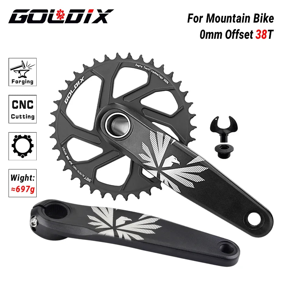GOLDIX Bicycle Crankset 170/175mm Crank length 0mm Offset Install Directly Chainring 30/32/34/36/38T For Mountain Bike Crankset
