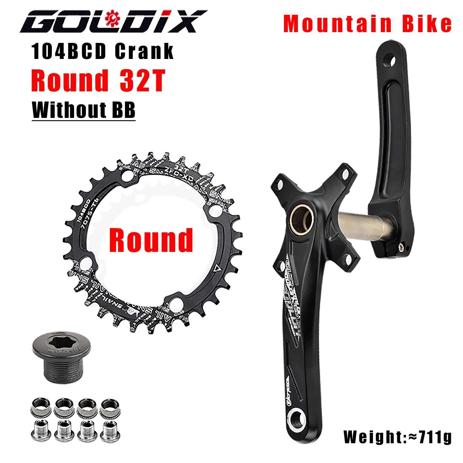 GOLDIX 104BCD MTB Crankset 165mm 170mm 175mm crank Round/Oval chainring 32T/34T/36T/38T Narrow Wide Teeth Sprocket for Mountain