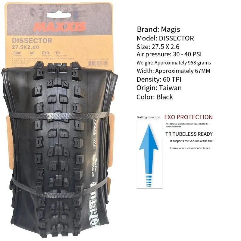 MAXXIS Dissector MTB Tire Seeks To Minimize Drag While Retaining Cornering Control Size:27.5x2.4WT  29X2.4 EXO TR DH