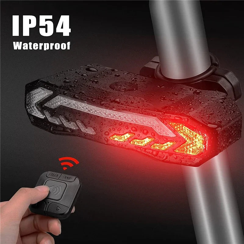 USB Rechargeable Bike Taillight with Alarm, Waterproof Anti Theft Rear Light Bicycle Turn Signal Brake Warning Light