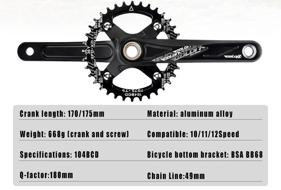 GOLDIX 104BCD MTB Crankset 165mm 170mm 175mm crank Round/Oval chainring 32T/34T/36T/38T Narrow Wide Teeth Sprocket for Mountain