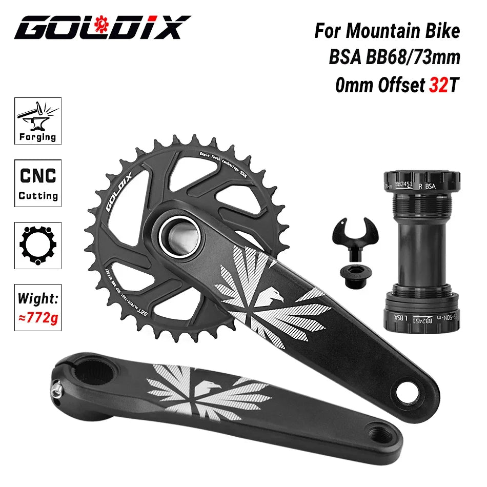 GOLDIX Bicycle Crankset 170/175mm Crank length 0mm Offset Install Directly Chainring 30/32/34/36/38T For Mountain Bike Crankset