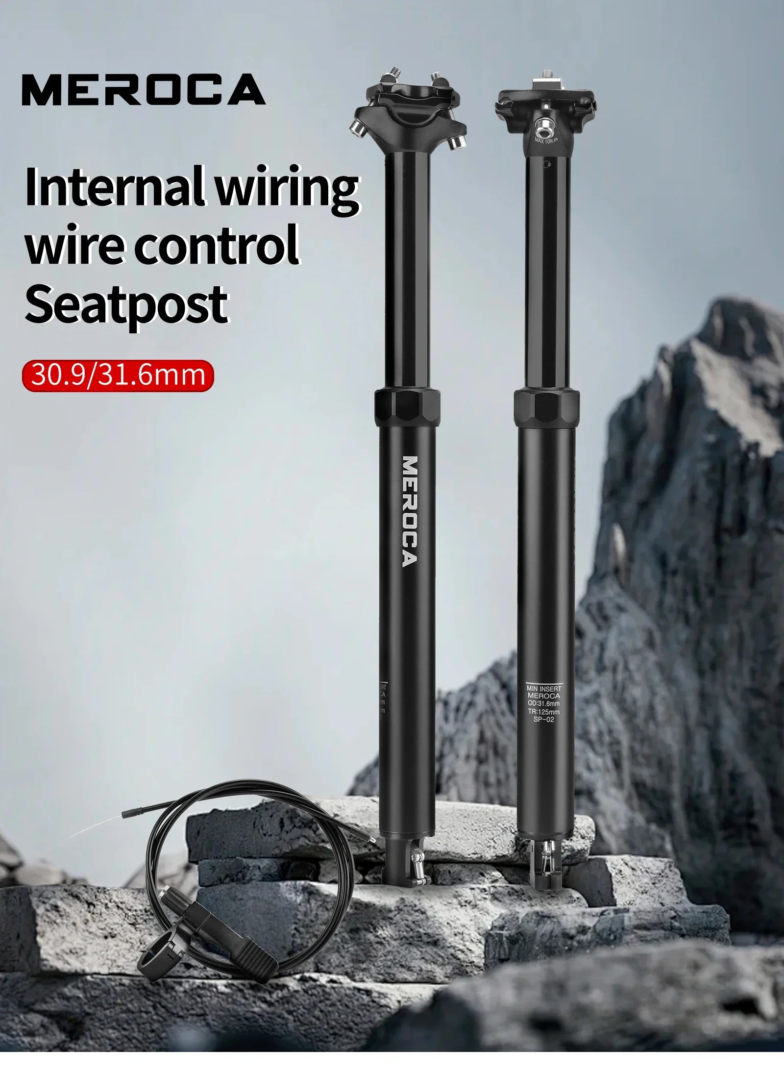 MEROCA Bicycle Dropper Seatpost 27.2/30.9/31.6x425mm Internal Routing Cable Remote Wire Control Lift Seat Tube Mtb Seatpost