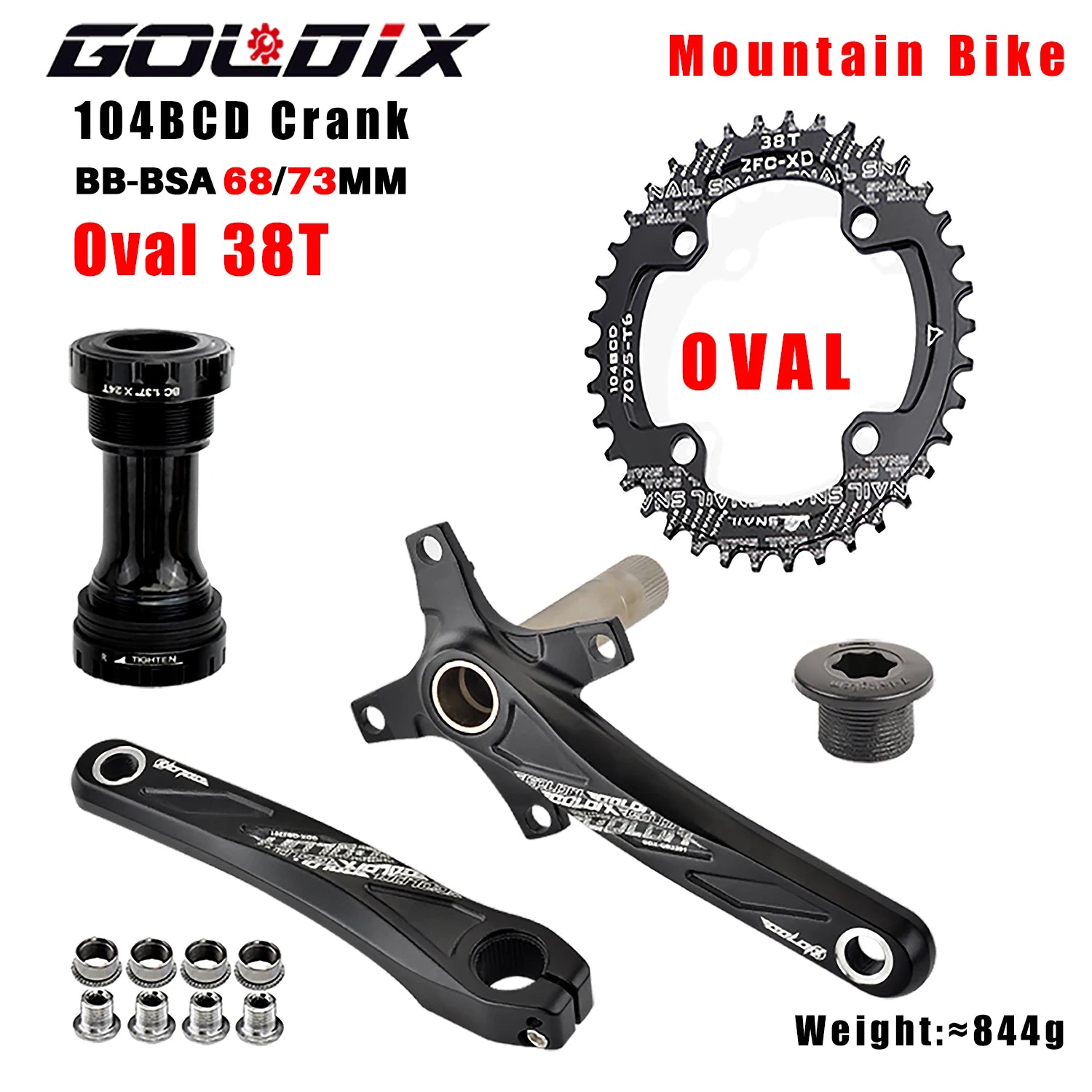 GOLDIX 104BCD MTB Crankset 165mm 170mm 175mm crank Round/Oval chainring 32T/34T/36T/38T Narrow Wide Teeth Sprocket for Mountain